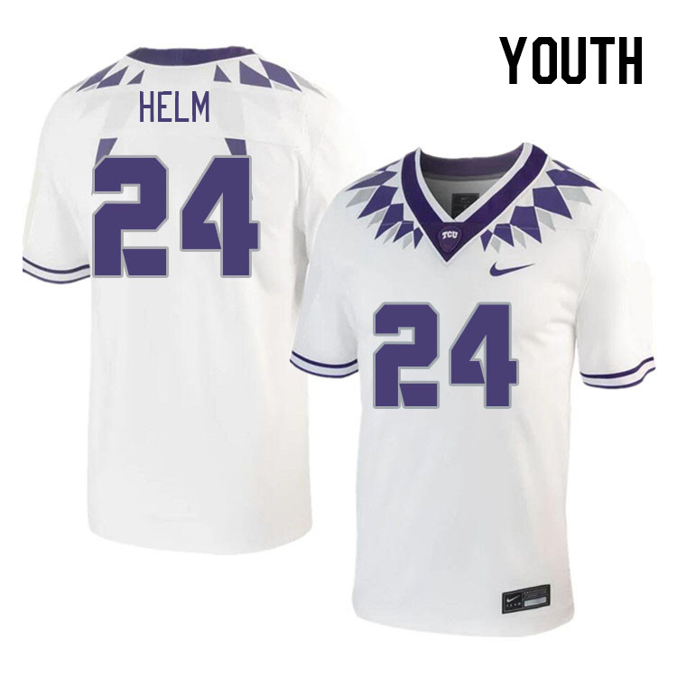 Youth #24 Avery Helm TCU Horned Frogs 2023 College Footbal Jerseys Stitched-White - Click Image to Close